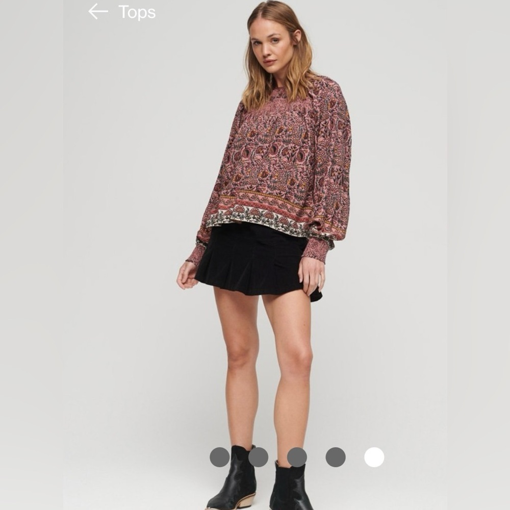 NWOT Superdry Smocked Long Sleeve Peasant Top Size 4 Mixed Print - Picture 6 of 9
